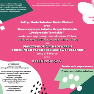 Zapraszamy mieszkańców na Dzień Dziecka oraz oficjalne otwarcie Rodzinnego Parku w Złotorii