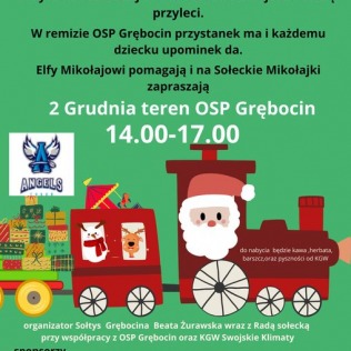 Zapraszamy dzieci z rodzicami na Imprezę Mikołajkową w Grębocinie 02.12.2023